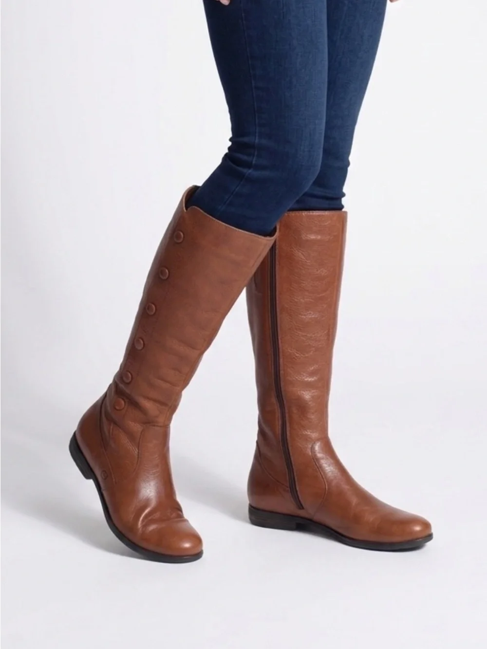 Born Chestnut Brown Button-Front Over-the-Knee Leather Boots
